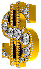 Image showing Golden 3D Dollar symbol incrusted with diamonds 