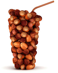 Image showing Glass shape made of huzel nuts with straw