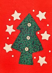 Image showing Christmas background - firtree, stars and snowflakes