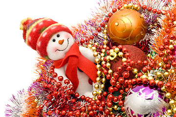 Image showing Xmas snowman and decoration balls