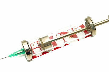 Image showing Disease alert - old-fashioned syringe over white