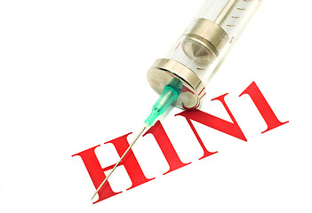 Image showing Swine FLU H1N1 disease - syringe and red alert