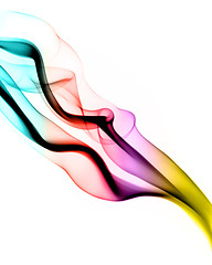 Image showing Colorful abstract fume waves over white