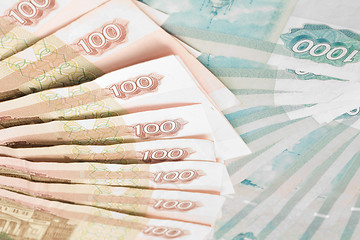 Image showing Closeup of 100 and 1000 roubles banknotes