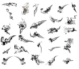 Image showing Collage of more than 25 black abstract smoke curves