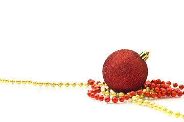 Image showing Red Decoration ball and golden beads