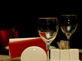 Image showing Restaurant - wineglasses and table appointments 