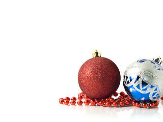 Image showing Christmas decoration - red and blue balls with beads 