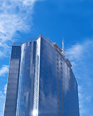 Image showing Glass and steel - Beautiful Futuristic skyscraper