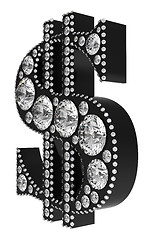 Image showing Black 3D Dollar symbol incrusted with diamonds