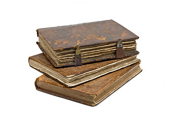 Image showing Three Old frayed books isolated over white