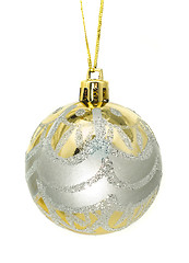 Image showing Christmas greetings - silver and gold decoration bauble