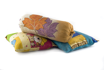 Image showing Pile of three colorful pillows