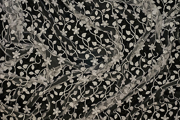 Image showing Beautiful lacy fabric on black