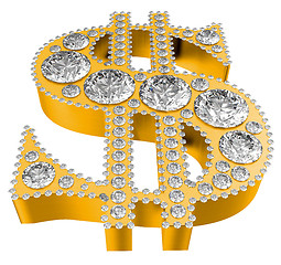 Image showing Golden 3D Dollar symbol incrusted with diamonds