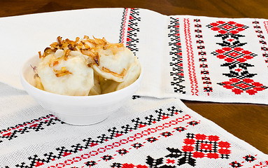 Image showing Ukrainian cuisine - vareniki with fried onion