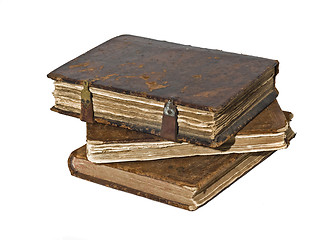 Image showing History - Three Old frayed books isolated