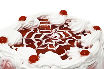 Image showing Sweet dessert - iced cake with cherries