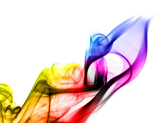 Image showing Bright colorful fume abstract shapes over white