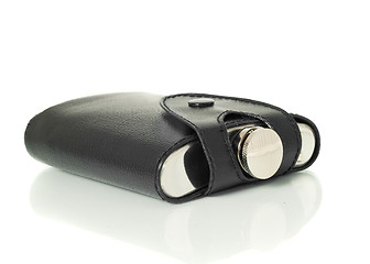 Image showing Metal flask for alcoholic beverages in black cover