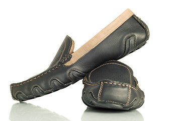 Image showing Modern black mens shoes moccasins