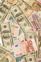 Image showing Dollars, euros, russian roubles - Money