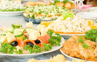 Image showing Canape with cheese and prune. Banquet