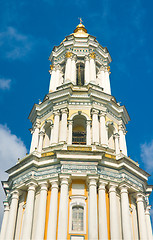 Image showing Kiev-Pecherskaya Laura. Bell tower over blue sky