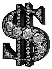Image showing 3D Dollar symbol incrusted with diamonds isolated 
