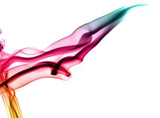 Image showing Colored fume abstract waves on white