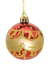 Image showing Christmas greetings - red and gold decoration bauble