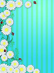 Image showing Spring Time Daisies Ladybugs Vertical Background