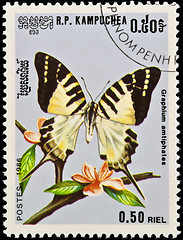 Image showing Stamp, butterfly and flower.
