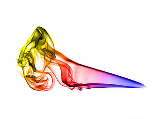 Image showing Colorful smoke silhouette over white