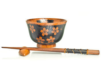 Image showing Japanese Chopsticks and a bowl isolated