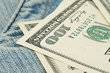 Image showing Money and jeans pocket. 100 dollars