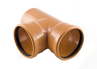 Image showing Plastic T-branch sewer pipe isolated over white 