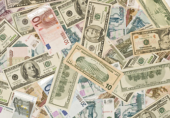 Image showing Dollars, euros, russian roubles