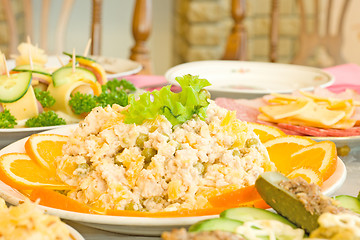 Image showing Salad with orange slices. Banquet in the restaurant