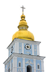 Image showing Orthodox church bell tower with clock