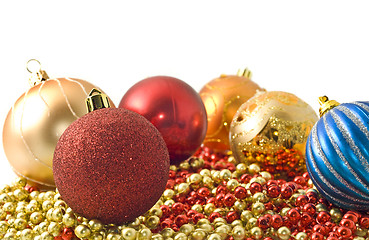 Image showing Christmas - colorful decoration baubles and beads