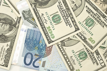 Image showing Euro and US dollar banknotes