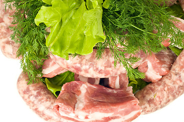 Image showing Close-up of Pork Meat and Sausages