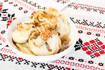 Image showing Ukrainian vareniki or dumplings with fried onion