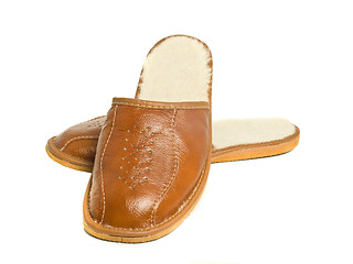 Image showing Pair of brown mens house slippers