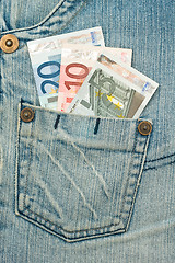 Image showing Money in the jeans pocket - Euro