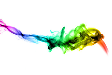 Image showing Bright colorful fume abstract shapes over white