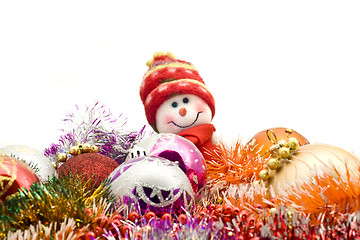 Image showing Christmas snowman and decoration balls 
