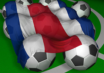 Image showing 3D-rendering Costa Rica flag and soccer-balls