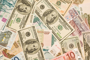 Image showing Dollars, euros, russian roubles